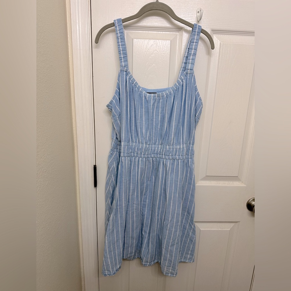 Lane Bryant plus size cotton & linen striped blue dress size 16